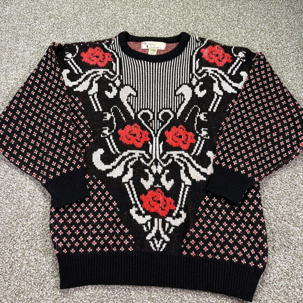 Vintage Novelty Rose Sweater Western Connection Size Medium Made In The USA